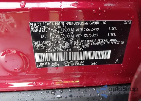 2025 Toyota Rav4 Limited z USA, uszkodzony, nr VIN 2T3Y1RFV7SW433191